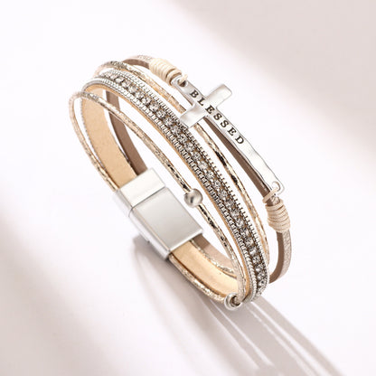 Cross bracelet with slightly set diamond magnetic clasp
