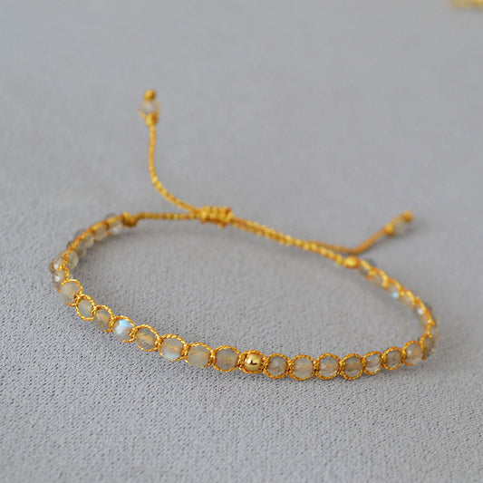 Retro grey glitter moonstone gold thread hand-woven beads
