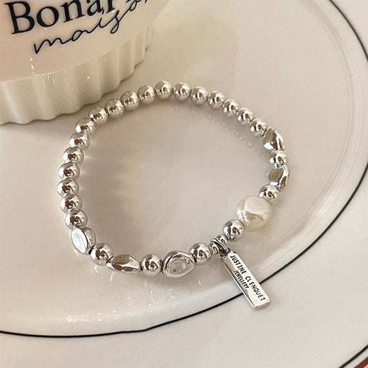 Irregular silver bean pearl ins bracelet