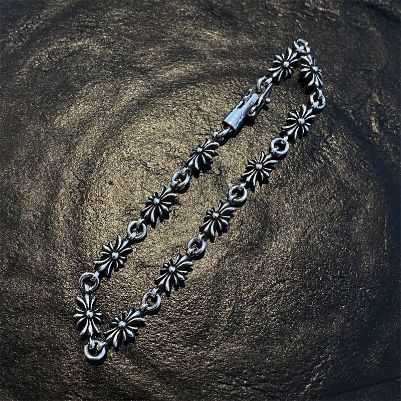 s925 sterling silver cross flower bracelet