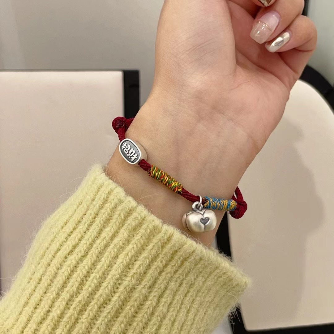 Good persimmons come true, everything goes well. 999 pure silver bracelet, red string for good luck, peace and prosperity