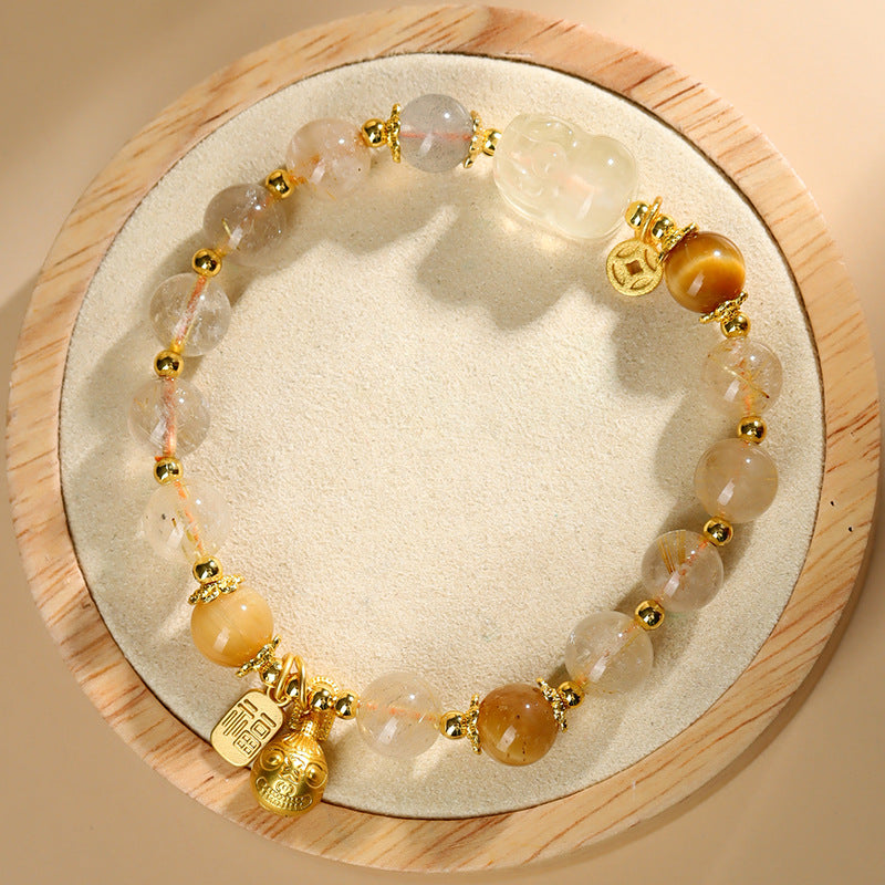Natural gold rutile yellow crystal PI Xiu Gold Devouring Beast bracelet