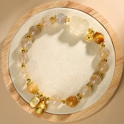 Natural gold rutile yellow crystal PI Xiu Gold Devouring Beast bracelet