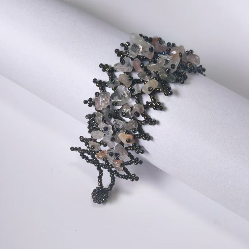 Handmade crushed stone beaded Bohemian hollowed-out rice bead crushed stone bracelet