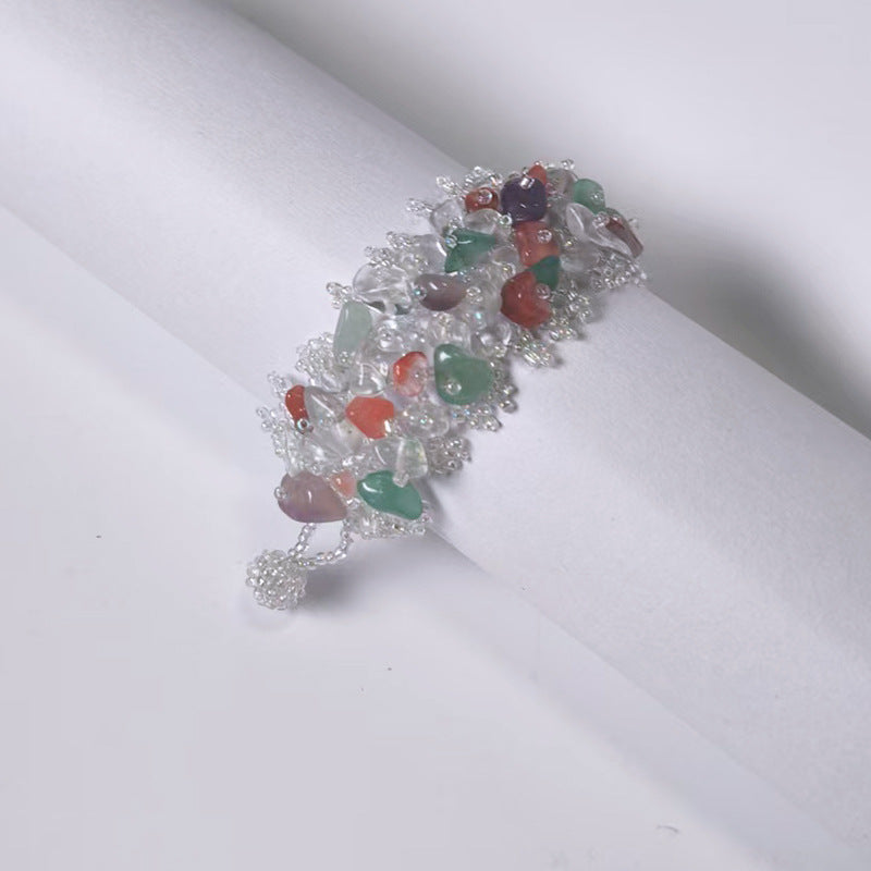 Handmade crushed stone beaded Bohemian hollowed-out rice bead crushed stone bracelet