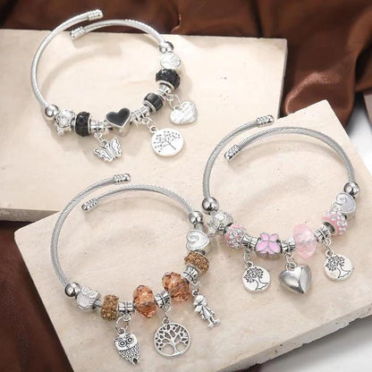 DIY beaded bracelet with multi-element stainless steel and copper alloy rhinestone