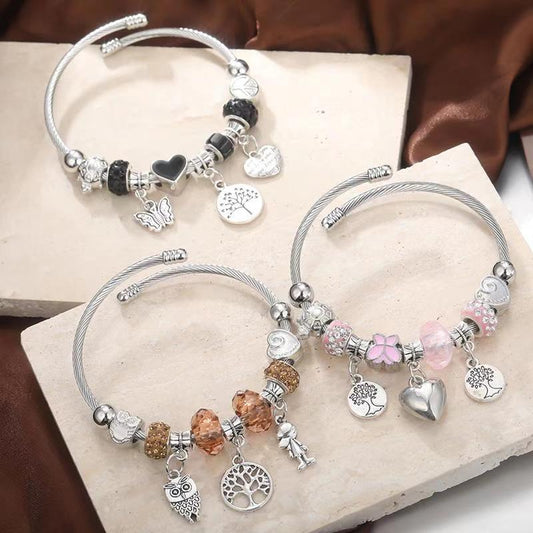 DIY beaded bracelet with multi-element stainless steel and copper alloy rhinestone