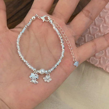 Star-shaped cat silver bracelet