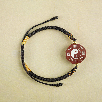 Jujube wood inlaid with silver, Tai Chi woven diamond knot bracelet