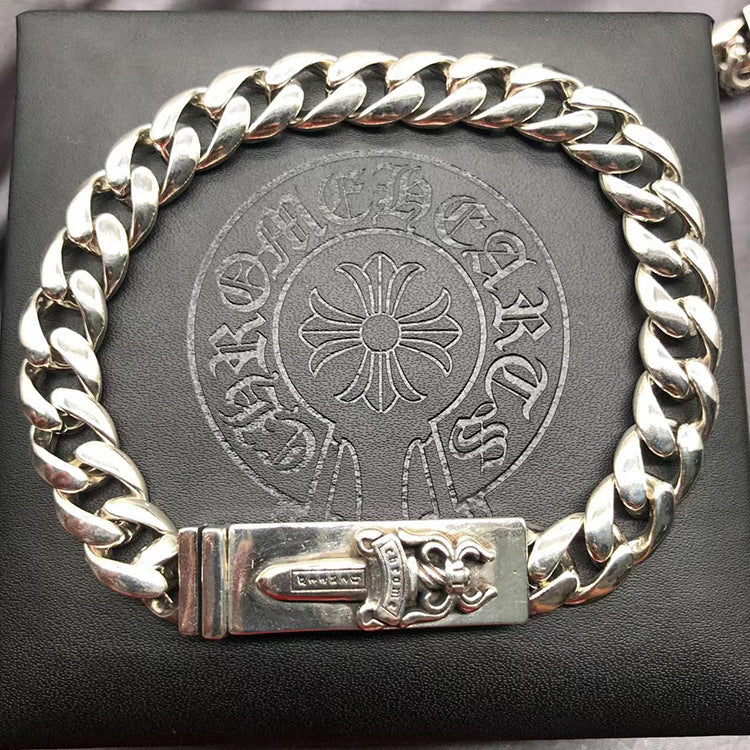 The S925 bracelet features a sword, anchor and cross flower