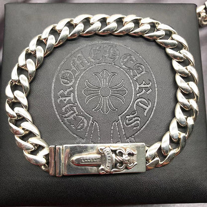 The S925 bracelet features a sword, anchor and cross flower