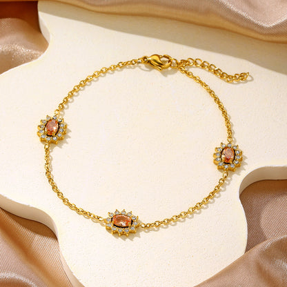 Dopamine-colored diamond set stainless steel bracelet