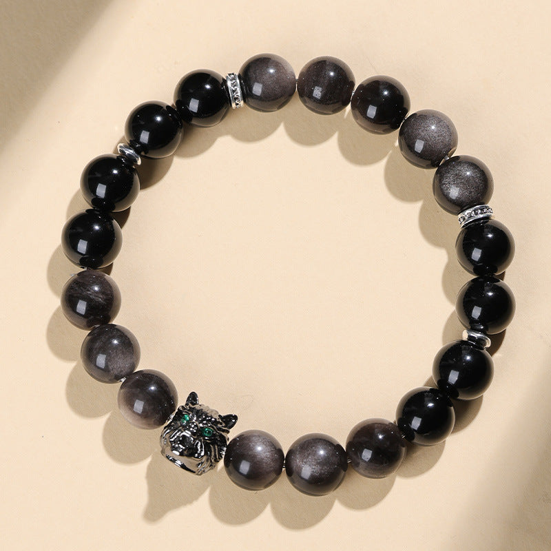 Natural tiger's eye stone zodiac year obsidian Buddhist prayer bead bracelet