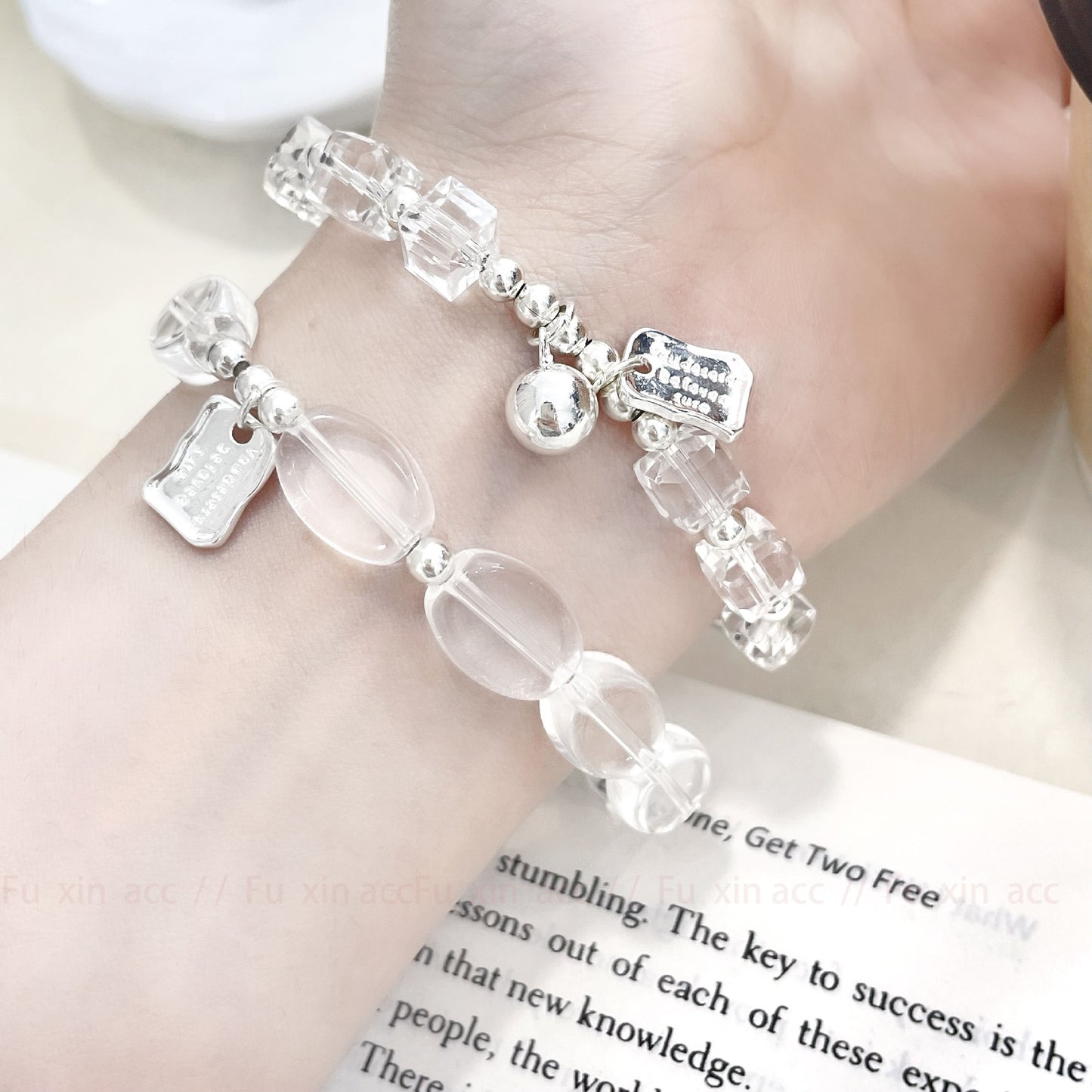 Transparent crystal beaded bracelet