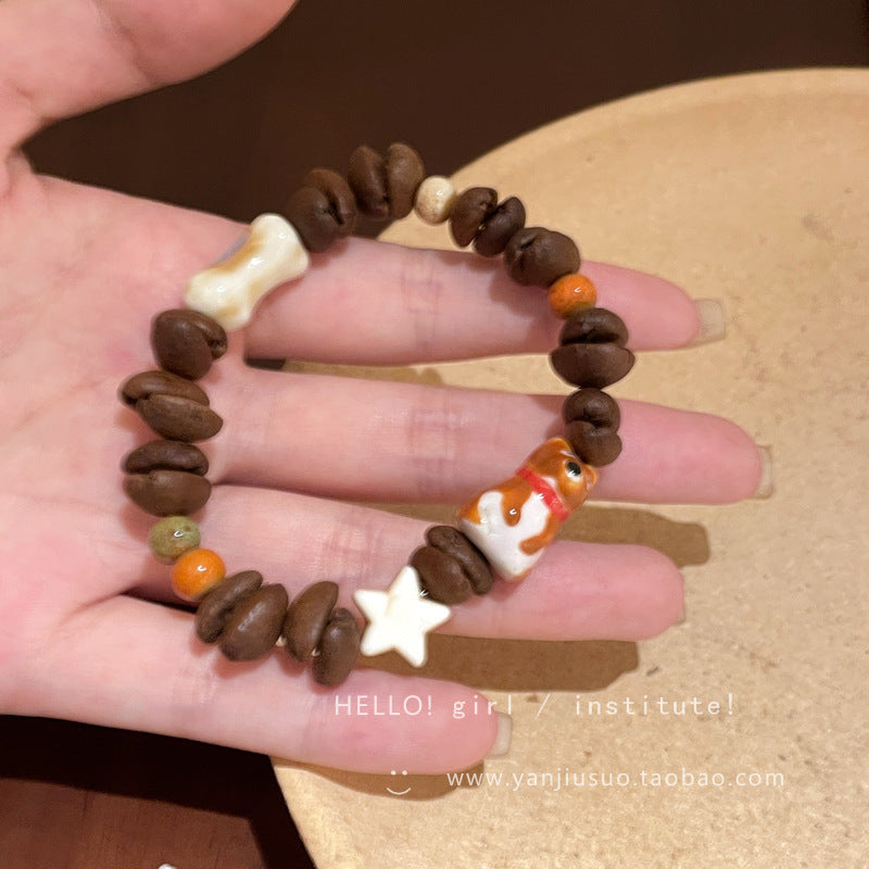 Coffee bean cat paw puppy beaded bracelet