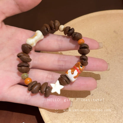 Coffee bean cat paw puppy beaded bracelet