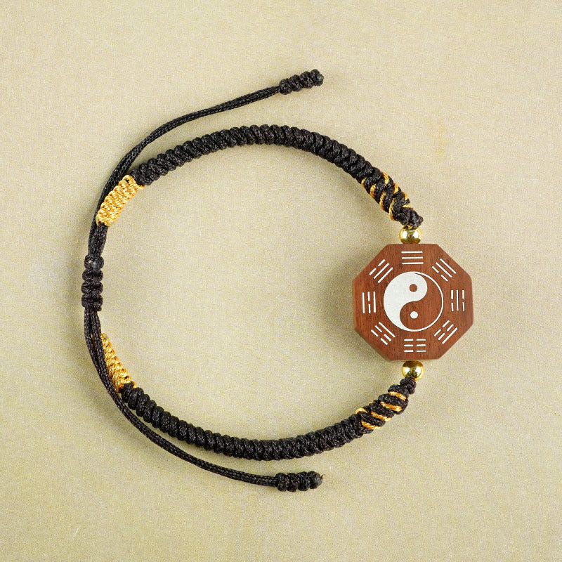 Jujube wood inlaid with silver, Tai Chi woven diamond knot bracelet