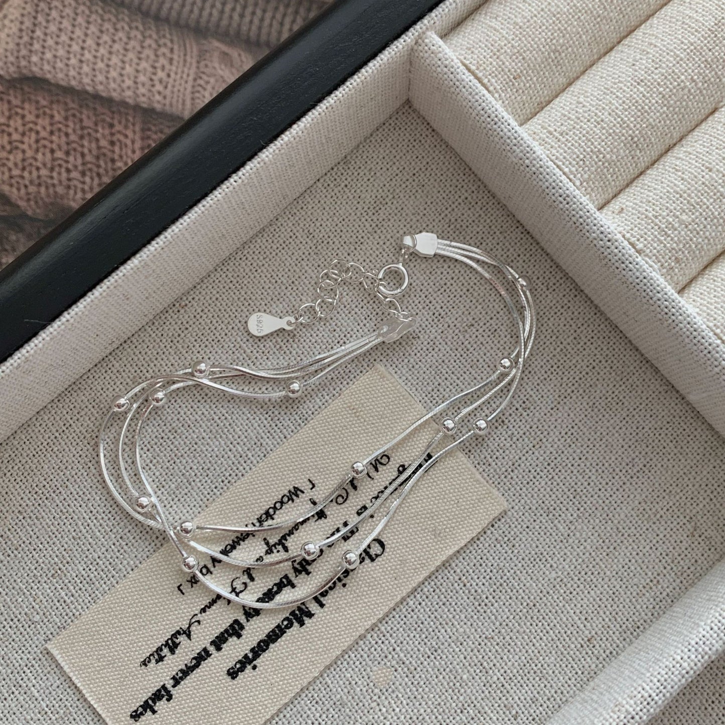 S925 sterling silver three-layer interlaced pearl snake bone bracelet