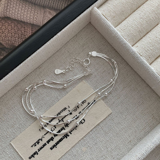 S925 sterling silver three-layer interlaced pearl snake bone bracelet