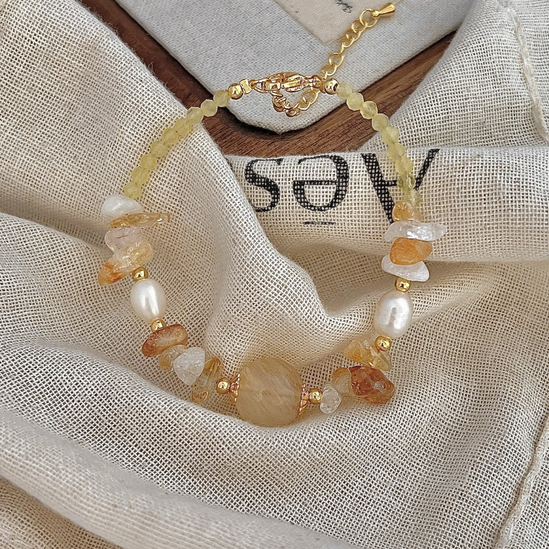 Amber irregular natural stone freshwater pearl crystal bracelet