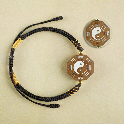 Jujube wood inlaid with silver, Tai Chi woven diamond knot bracelet