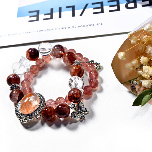 Red glue flower egg surface crystal bracelet, strawberry crystal diy bear accessory