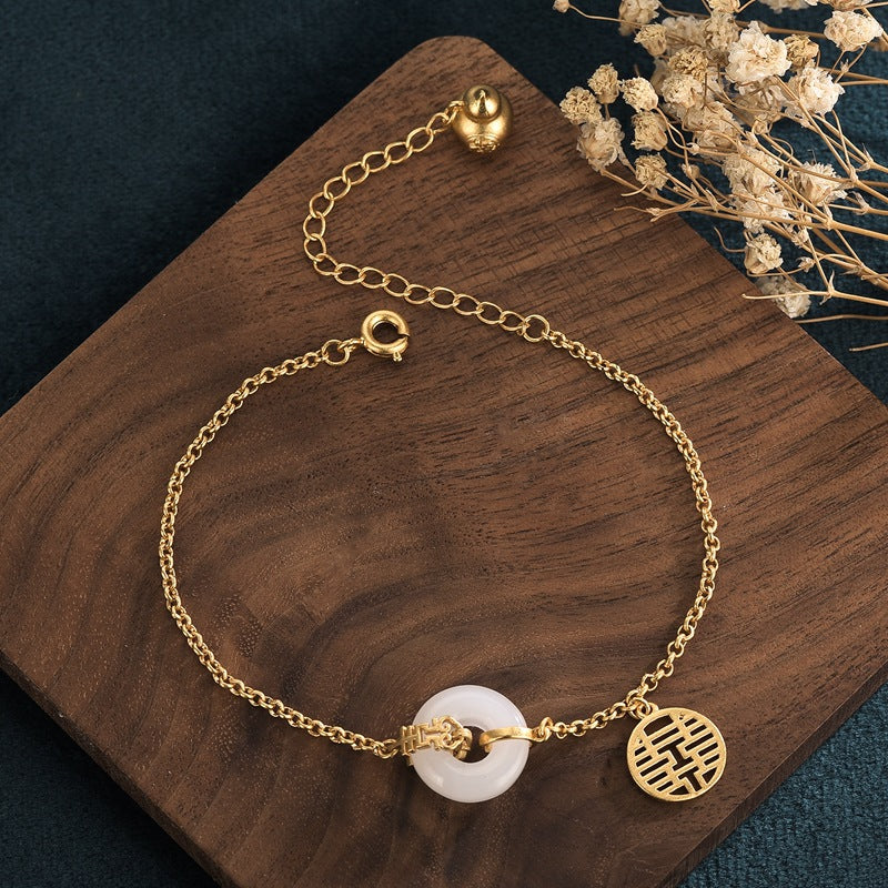 Retro double happiness character gourd bracelet with gilded peace pendant