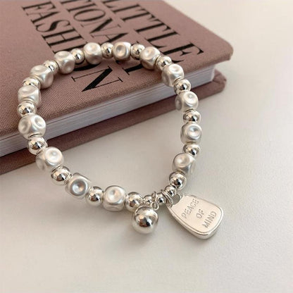 Irregular silver bean pearl ins bracelet