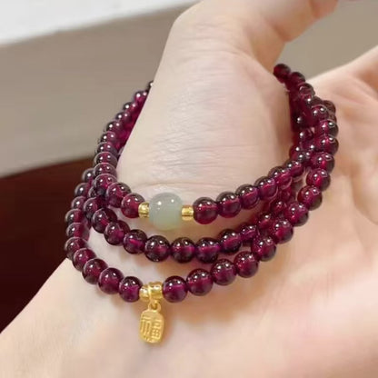 Natural stone wine red garnet bracelet