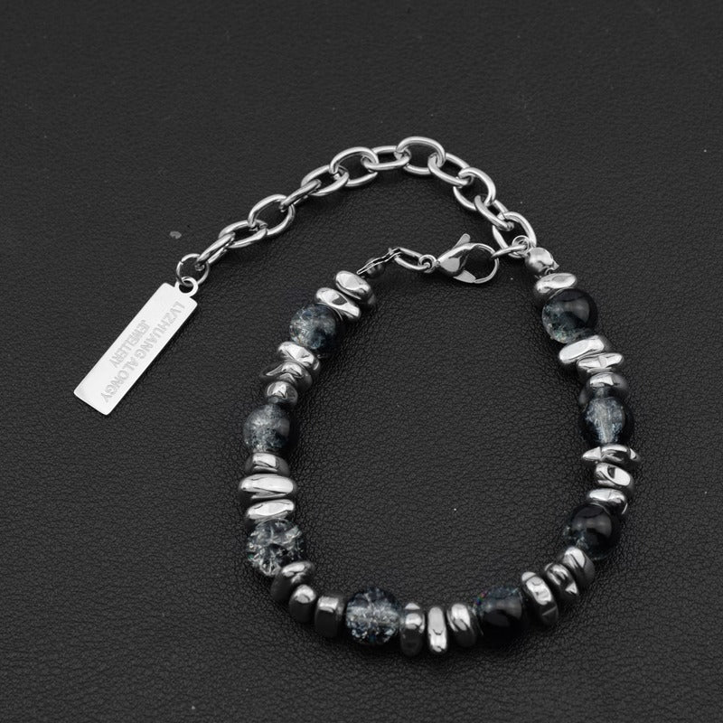 Ice crack spliced black gallstone bracelet