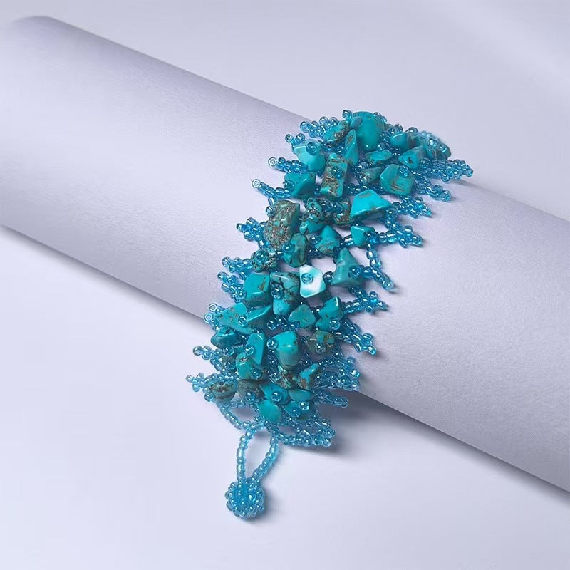 Handmade crushed stone beaded Bohemian hollowed-out rice bead crushed stone bracelet