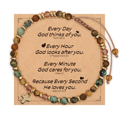 Hand-woven natural stone cross bracelet