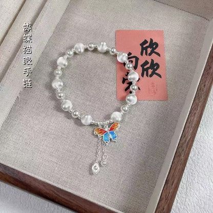 Butterfly cat's eye bracelet, enamel beaded for women