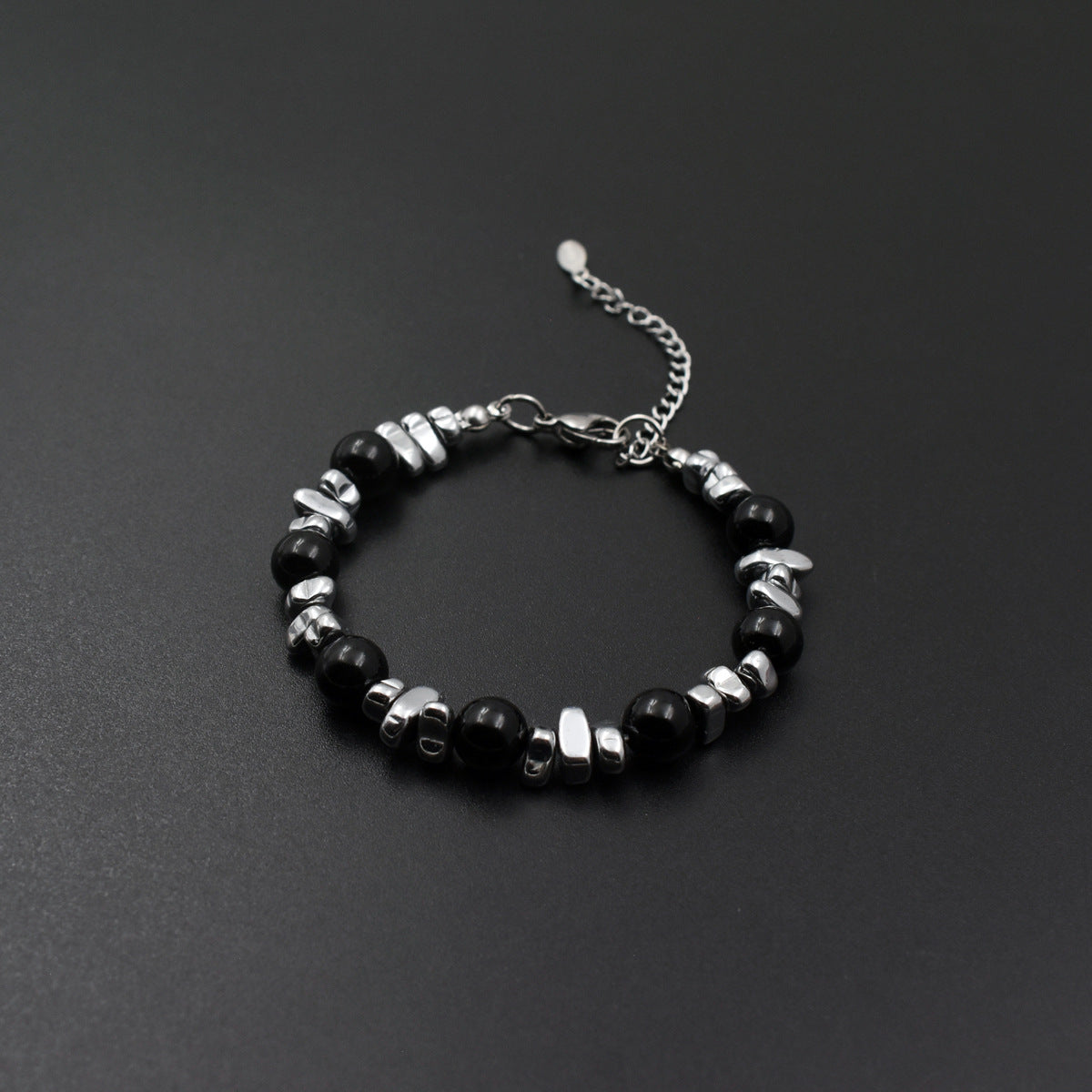 Silver beaded cat's eye stone spliced bracelet