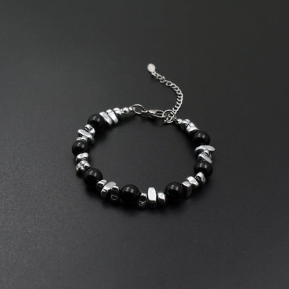 Silver beaded cat's eye stone spliced bracelet