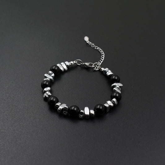 Silver beaded cat's eye stone spliced bracelet