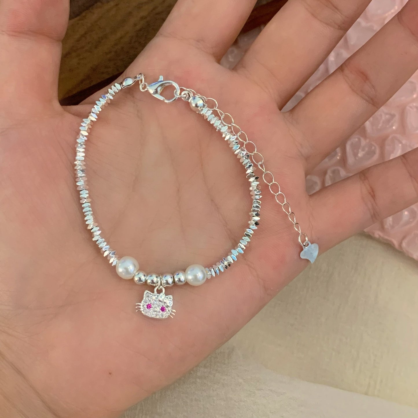 Star-shaped cat silver bracelet
