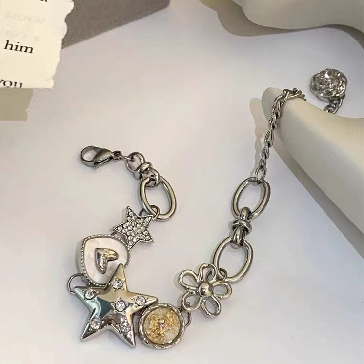 Star Heart Button Heavy Industry Crystal bracelet