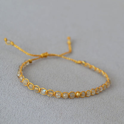 Retro grey glitter moonstone gold thread hand-woven beads