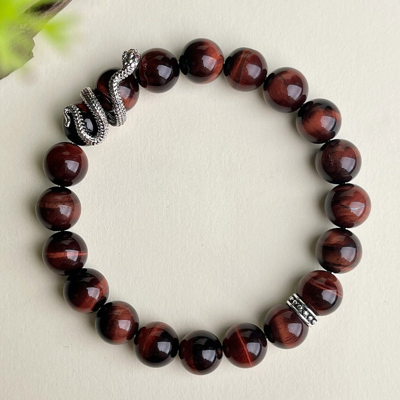 Natural tiger's eye stone zodiac year obsidian Buddhist prayer bead bracelet