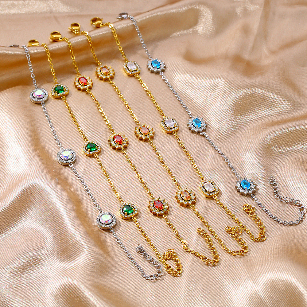 Dopamine-colored diamond set stainless steel bracelet