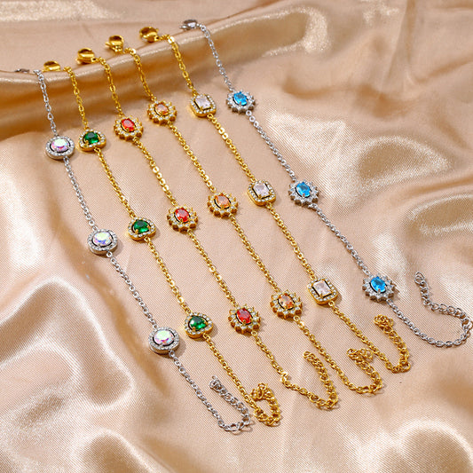 Dopamine-colored diamond set stainless steel bracelet
