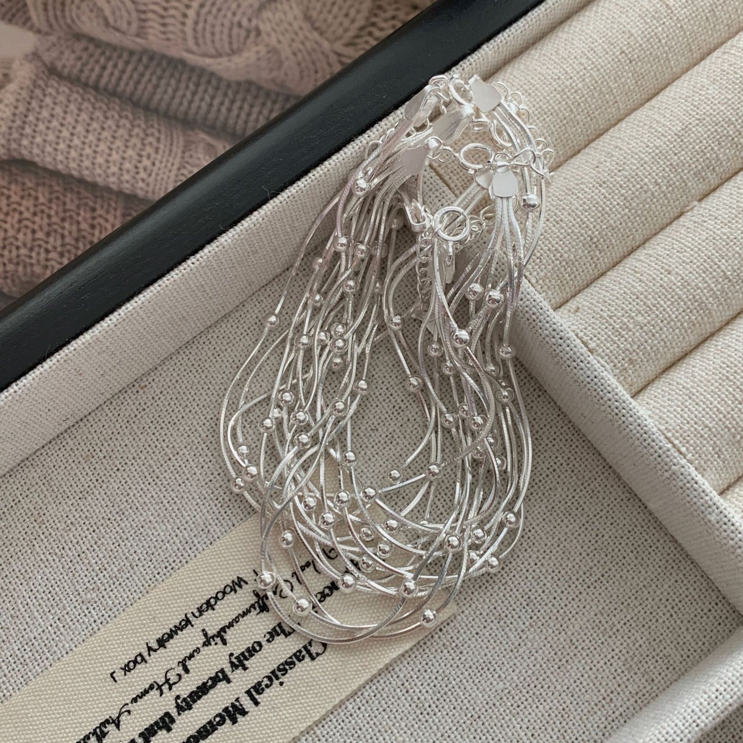 S925 sterling silver three-layer interlaced pearl snake bone bracelet
