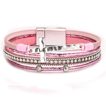 Cross bracelet with slightly set diamond magnetic clasp