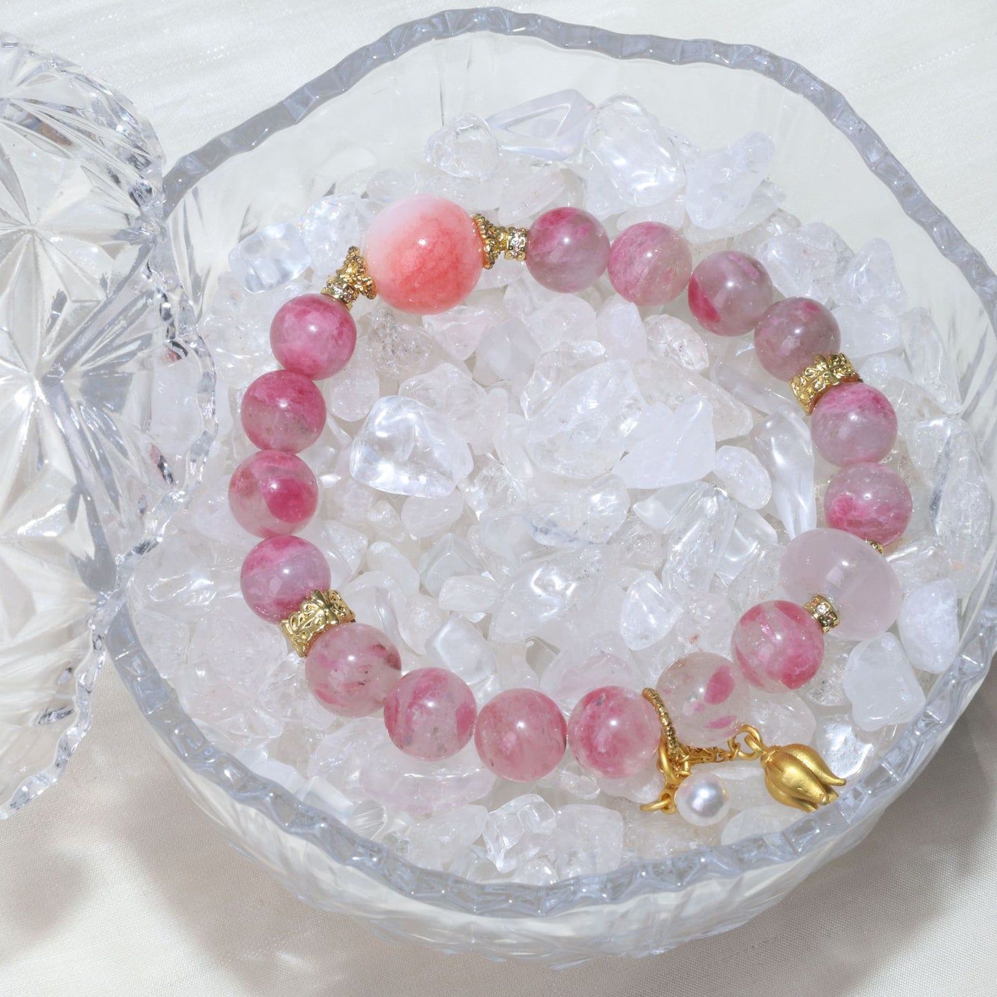 Pink cherry blossom mist, deep and light cherry blossom rain, Persian jade crystal bracelet