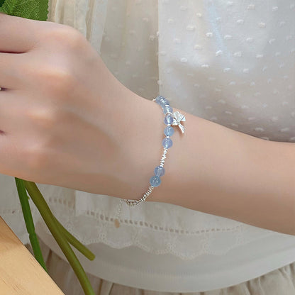 S925 sterling silver Niche design Bow Strawberry Crystal/Aquamarine Grey Moonlight bracelet