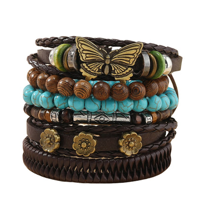 Butterfly, plum blossom, turquoise and chicken wing wood hand-woven personalized bracelet