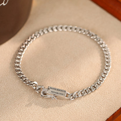 S925 Silver square English Cuban chain bracelet