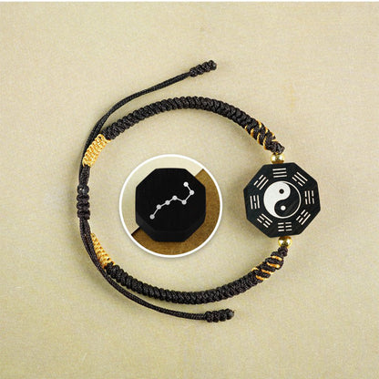 Jujube wood inlaid with silver, Tai Chi woven diamond knot bracelet