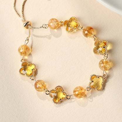 Beibeifu Original Natural crystal Four-leaf Clover Alloy bracelet